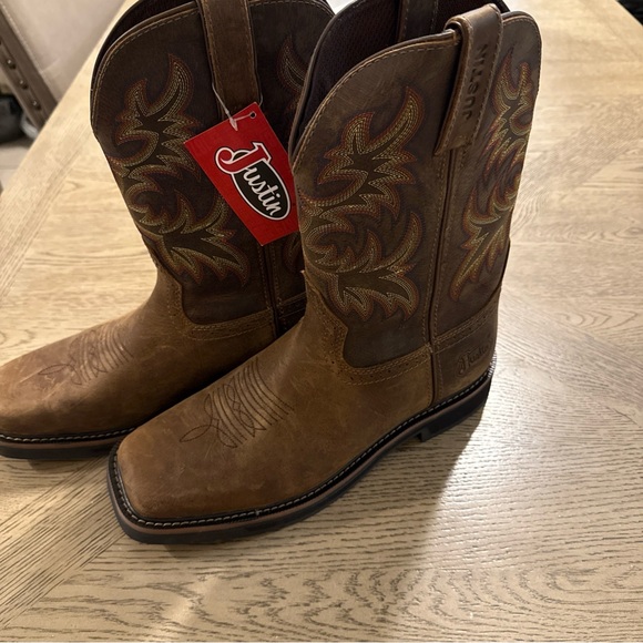 Justin Men's Stampede Driller Tan Soft Square Toe Work BOOTS Wk4681 Size 11.5 EE